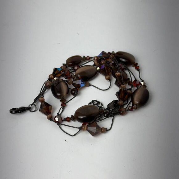 Dabby Reid Copper Tone Chain Beaded Statement Necklace Multi Strand Jewelry - Picture 15 of 16